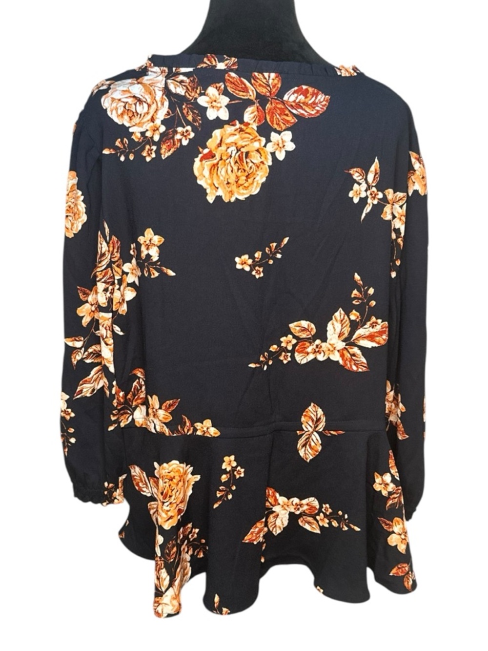 Maurices Blue Floral Peasant Top XXL Cinched Waist Ruffle Neck Boho Blouse - Picture 6 of 12